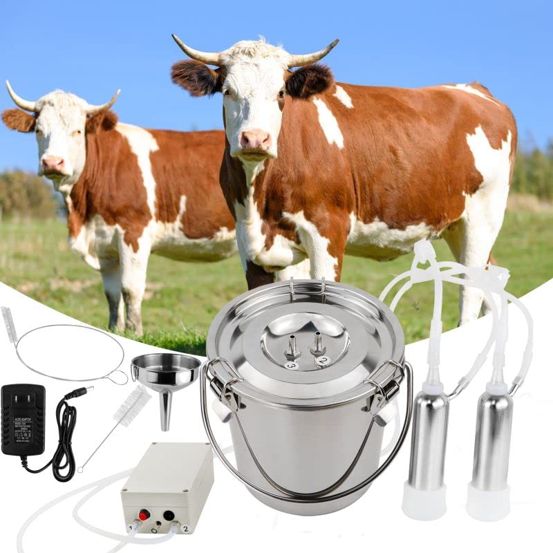 Cow Milking Machine 3L, Automatic Pulsation Vacuum Pump Milker, Portable Pulse Electric Milker