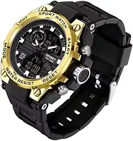 Relógio Digital e Analógico Tático Estilo Militar Esportivo Resistente Shock I Relógio de Pulso Masculino para Homem Esportivo Resistente à água com LED Noturno com Cronômetro Pulseira Resistente Robusto SW38 (Detalhes Dourado)