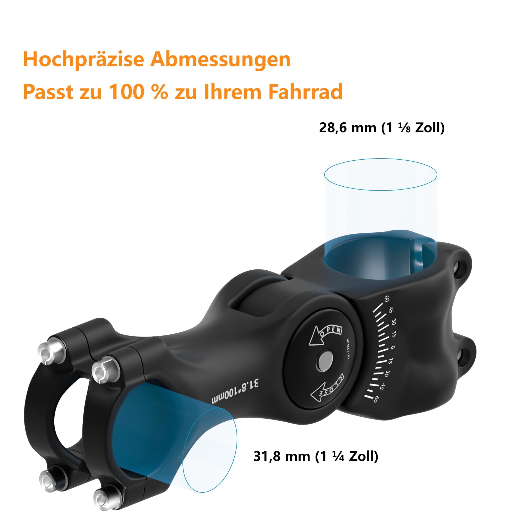 NICEDACK Fahrrad Vorbau 31,8 Mm X 100 Mm – Verstellbar ±60°, Alu-Lenkererhöhung Für E-Bike, MTB, Rennrad – Rostfrei & Stabil NICEDACK Fahrrad Vorbau 31,8 Mm X 100 Mm – Verstellbar ±60°, Alu-Lenkererhöhung Für E-Bike, MTB, Rennrad – Rostfrei & Stabil