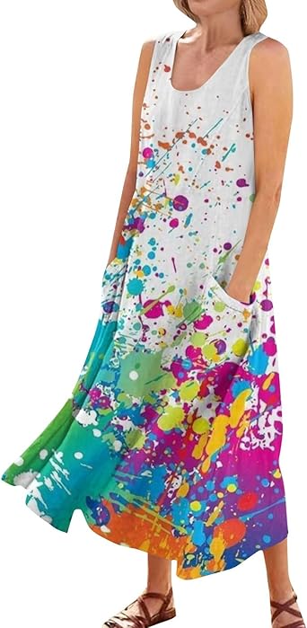 Plus Size Cotton Linen Summer Dresses for Curvy Women 2025 Sleeveless Maxi Vacation Beach Sundresses with Pockets