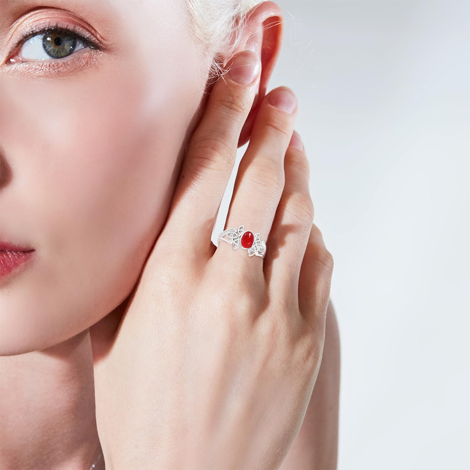 KINGWHYTE Anillo celta para mujer, plata de ley 925, ajustable, abierto, piedras preciosas naturales, regalo de cumpleaños para mujeres, niñas, madres
