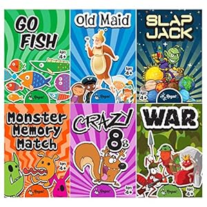 Regal Games – Kids Classic Card Games – Includes Old Maid, Go Fish, Slapjack, Crazy 8’s, War, and Silly Monster Memory- for Family Game Nights, Parties – Set of 6 Games