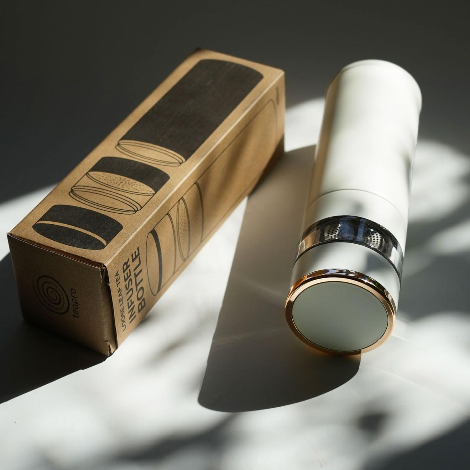 Bouteille à thé blanc 450 ml – Bouteille de thé en vrac avec infuseur, bouteille à thé pour chaud et froid, gobelet de voyage