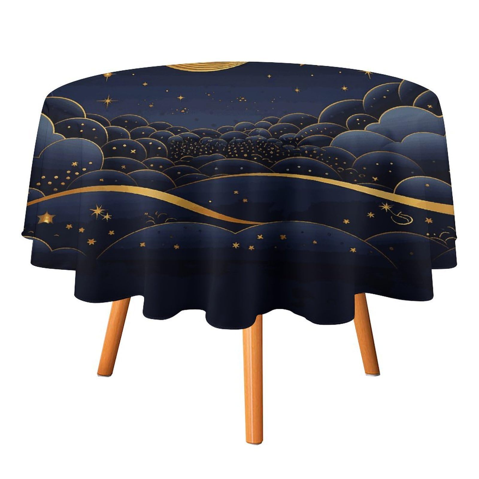 SMAZDFXX There are Stars and Moon on It Tablecloth 60x60in Round Table Cloth Durable Polyester, Washable Stain Resistant Table Cover for Indoor Outdoor (Picnic, Dining, Party)