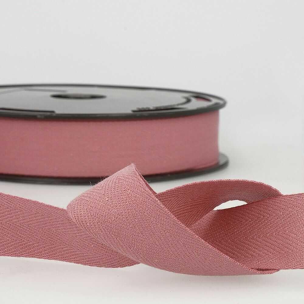 14mm Pure Cotton Herringbone Twill Tape Binding 41 Colours Buy 1 2 4 or 8m+ 343D, 077 Vintage Rose Pink, 8 Metres