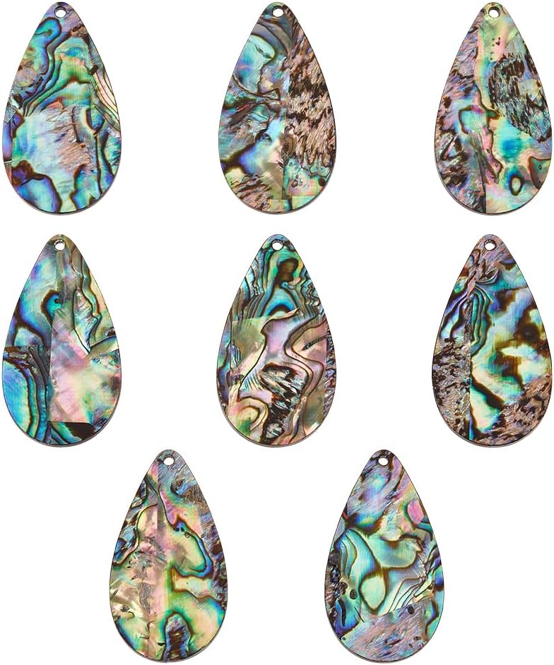 BENECREAT 8Pcs Heart Teardrop Abalone Shell Charms, Natural Abalone Shell Pendants for DIY Craft Anklet Necklace Bracelet Findings Making