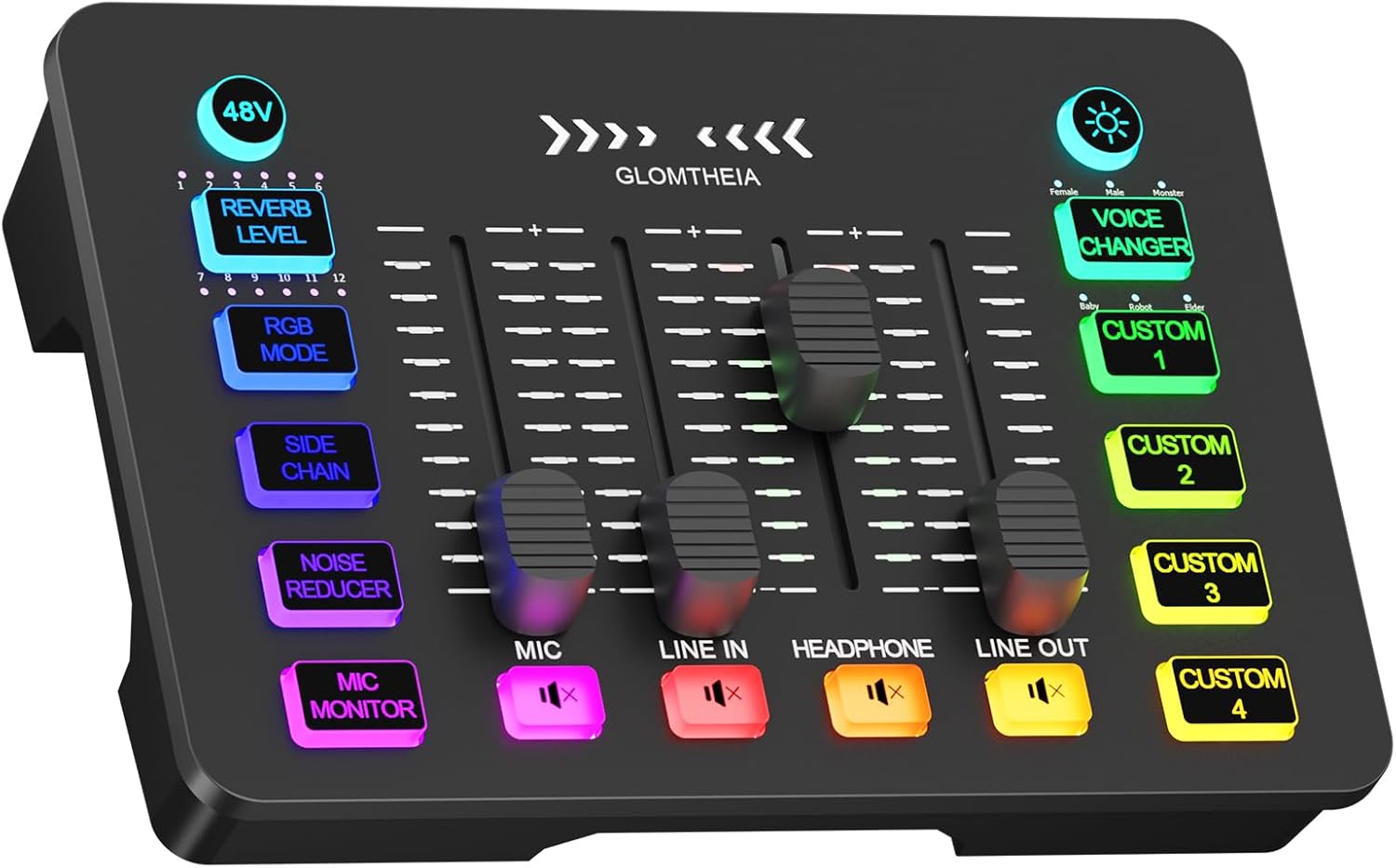 Gaming Sound Board Audio Interface Voice Changer for PC PS4 PS5 Streaming Mixer Soundboard Compatible with XLR Condenser/Dynamic Microphone