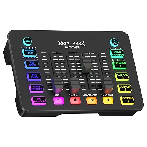 Glomtheia Gaming Sound Board Audio Interface Voice Changer for PC PS4 PS5 Streaming Mixer Soundboard Compatible with XLR Condenser/Dynamic Microphone