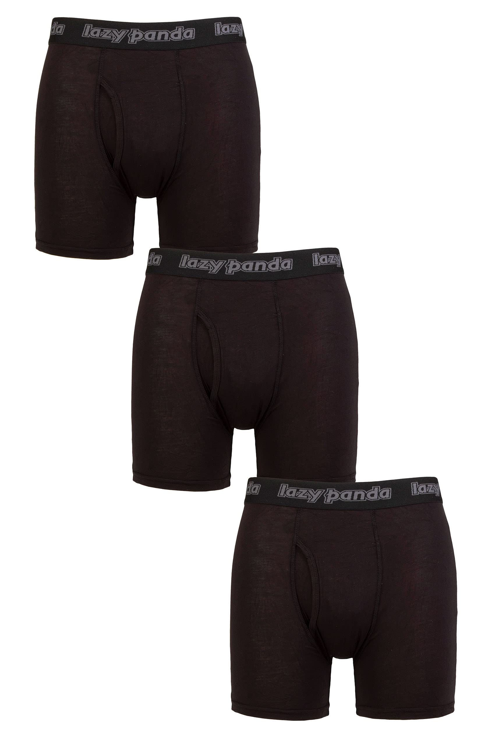 SockShop Lazy Panda Mens Bamboo Boxer Shorts Pack of 3 Black Medium