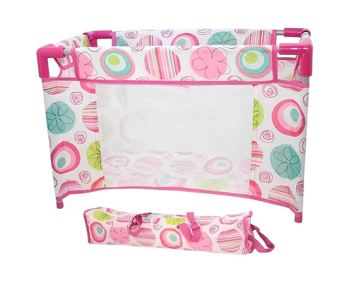 Lettino per Bambole Pieghevole Richiudibile Telaio in Metallo Sacca da Trasporto Culla Bambole Lavabile Trasportino Letto da Viaggio per Bambole con Borsa Mobili per Bambole Accessori,Fantasia Casuale