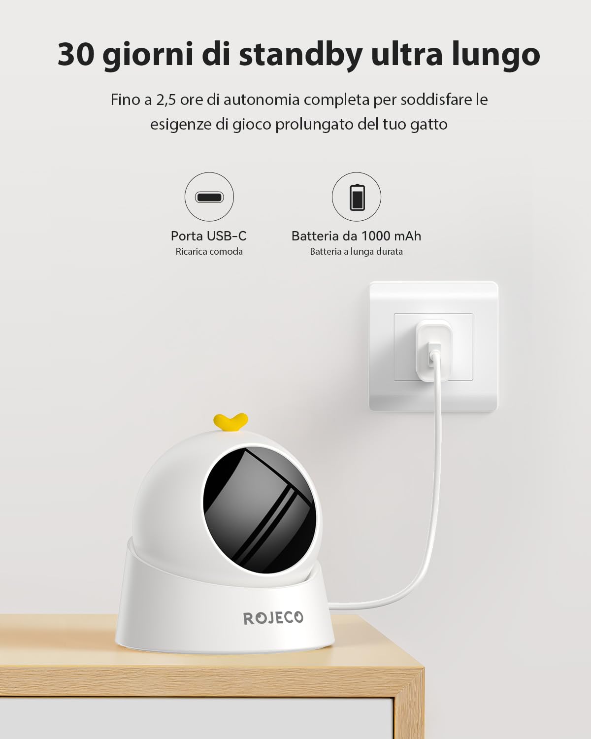 ROJECO Giocattolo per gatti, giocattolo automatico ricaricabile con batteria da 1000 mAh, base magnetica a 360°, modalità sleep automatica e 3 velocità, giocattoli per gatti e gattini da appartamento
