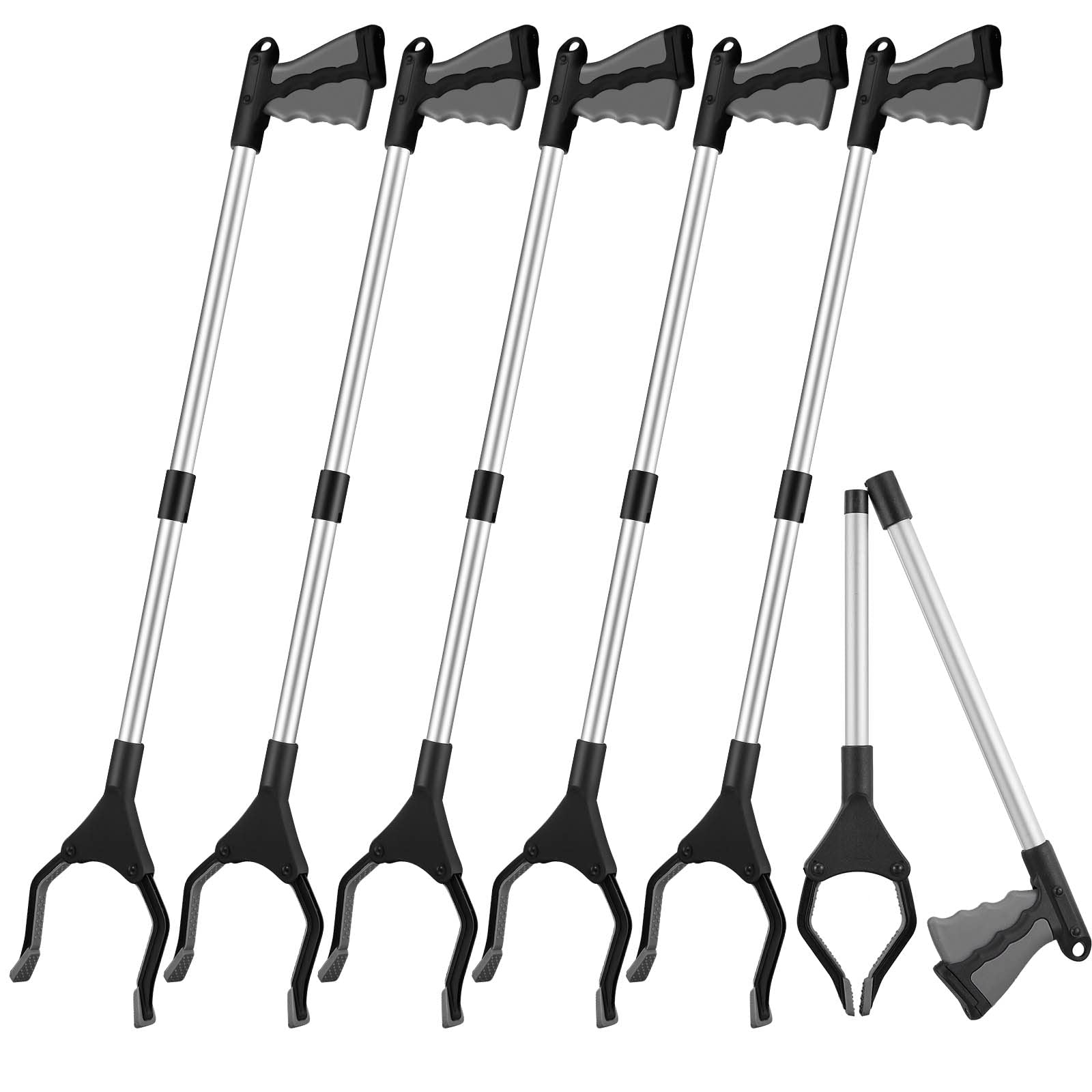 Tessco 6 Pcs Elderly Grabber Reacher Tool 360 Rotating Anti-Slip Jaw with Strong Grip Heavy Duty Pick Up Stick for Senior Assist Arm Extension (Gray, Stylish)