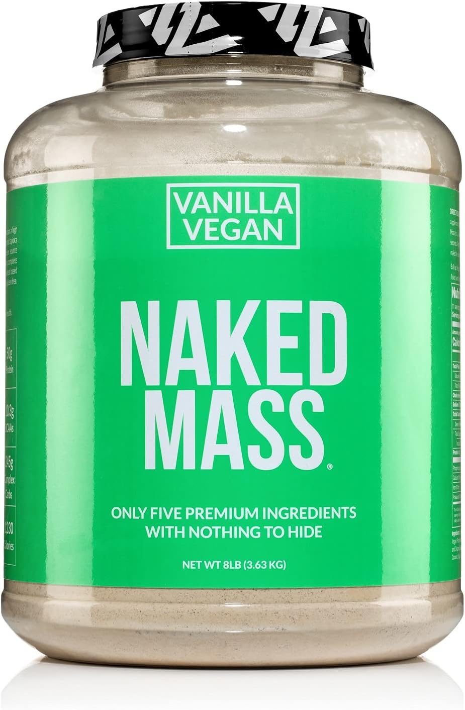 Naked Vegan Mass – Natural Vegan Weight Gainer Protein Powder – 8lb Bulk, GMO Free, Gluten Free, Soy Free & Dairy Free. No Artificial Ingredients – 1,230 Calories – 11 Servings : Health & Household