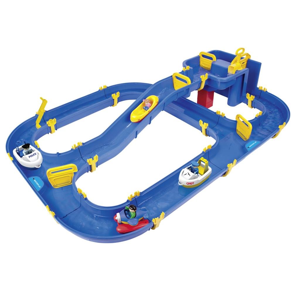 BIG - Waterplay Niagara - Wasserbahn blau, 130 x 90 x 22cm große Bahn, mit 3 Booten, Wasserflugzeug und 4 Spielfiguren, 2 Schleusen und Handkurbel zur Wasserregulierung, ab 3 Jahren
