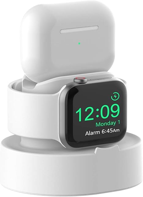 SOKUSIN Charging Stand for Apple Watch Series SE2/SE/8/7/6/5/4/3/2/1, 45/44/42/41/40/38mm, Easy Install Holder For AirPods & AirPods Pro (1st&2nd Gen) Charger Dock (Cable NOT Included) White