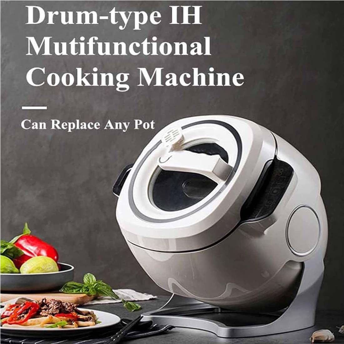 Wok De Cuisson Automatique 6L,Machine à Sauter Multifonction,Démarrage Intelligent En Un Clic, Trois Vitesses Réglables,Rotation à 360 °,Pour Faire Sauter,Ragoût,Cuisiner Et Préparer Soupe