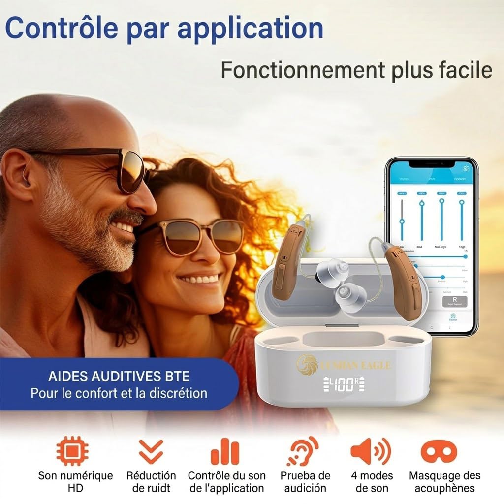 Amplificados Auriculares digitales control APP recargables amplificador con caja de carga Bluetooth pantalla LED (APP 5118)