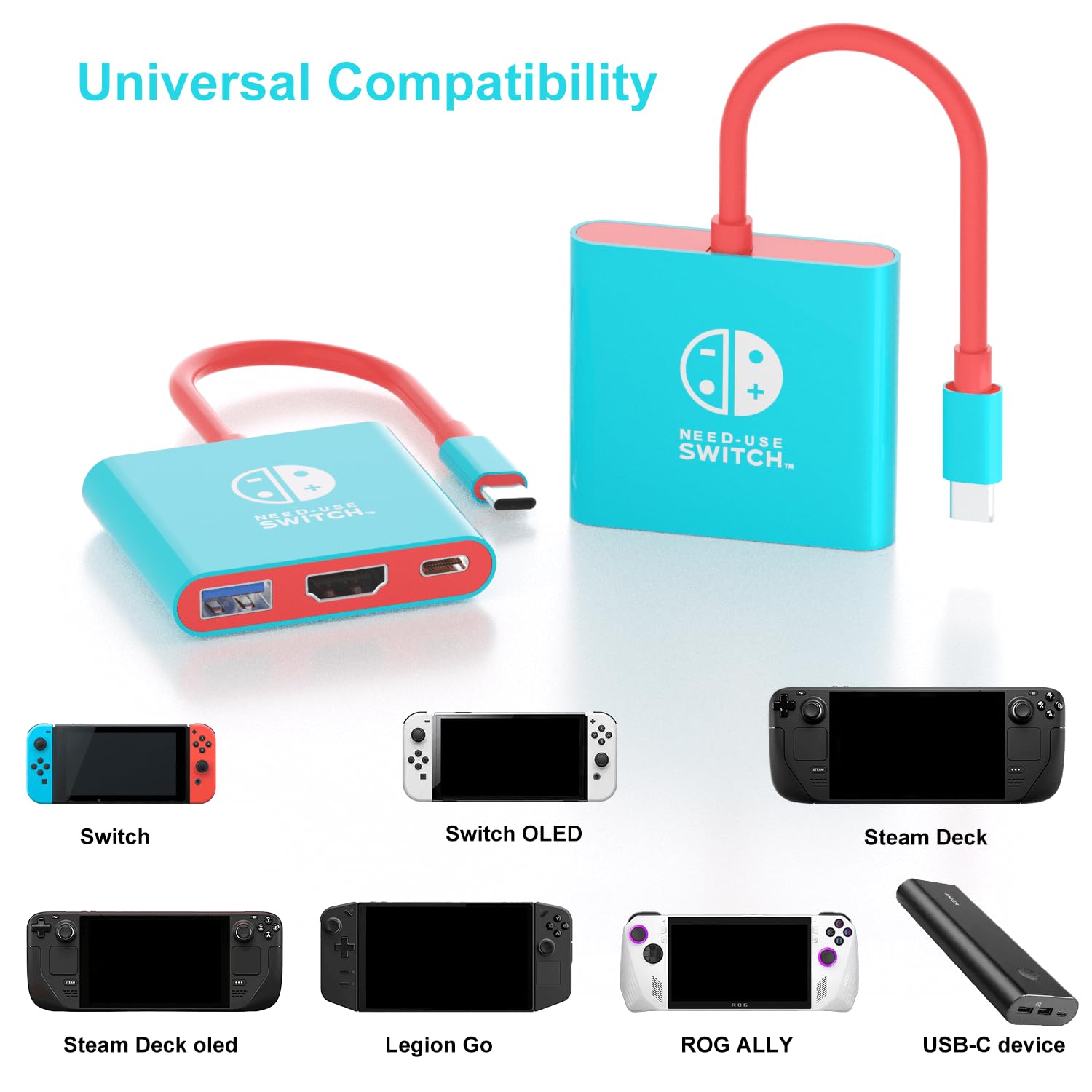 Switch TV Dock, przenośna stacja telewizyjna do Switch/Steam Deck/ROG Ally/Legion GO, stacja podróżna 3 w 1 z HDMI 4K 60 Hz, USB 3.0 i portem PD do ładowania 100 W (nie pasuje do Switch 2)