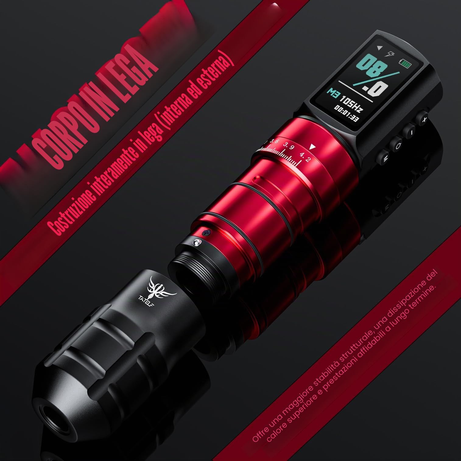 TATELF Kit Wireless Completo con Doppia Batteria 2300mAh (10 Ore), Macchinetta Rotativa 7 Corse Ago, Display LED, 20 Accessori, Inchiostri e Aghi per Principianti e Professionisti