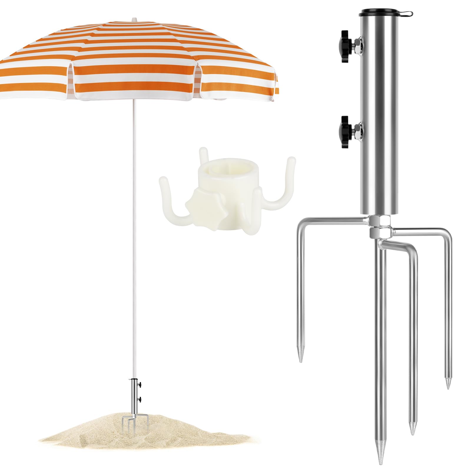 MXTIMWAN Soporte de Sombrilla con Pincho, Pincho Sombrilla con Pincho de Tierra, Soporte de Sombrilla Extraíble para Césped, Pesca, Jardín, Playa
