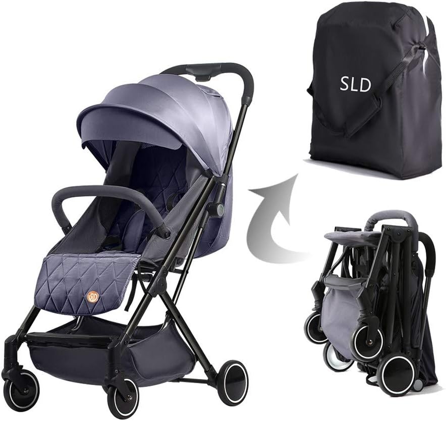 Travel Lite Shock Proof Stroller Sld|Extra Wide Seat|Single Hand Fold|360° Rotating Wheels|Air Travel Cabin|Cover Carry Bag|Newborn Baby/Kids,0-3 Years Stroller (Grey)