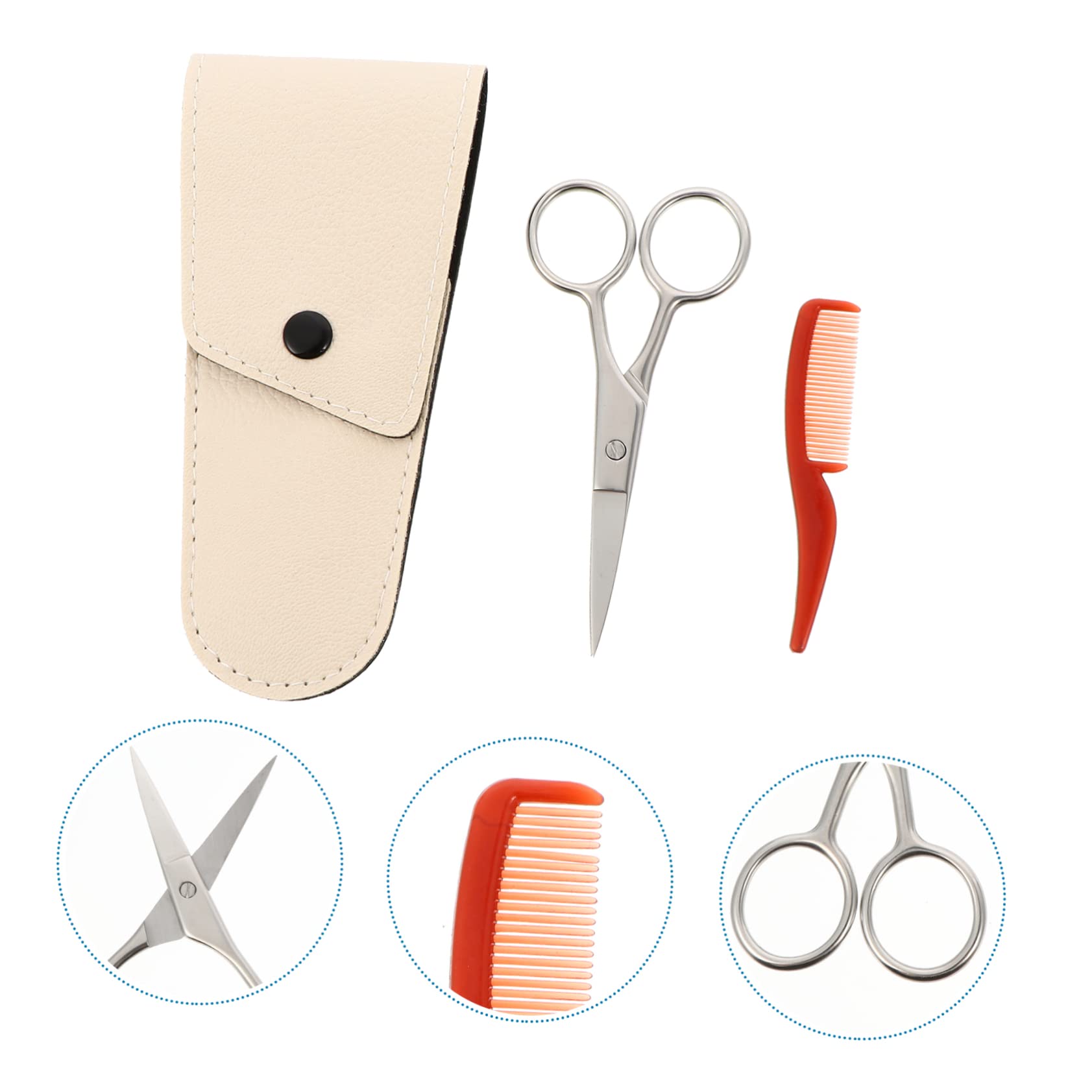 BIUDECO Beard Comb Kit 3pc Stainless Steel Eyebrow Scissors Set Scissors Beard Trimmer