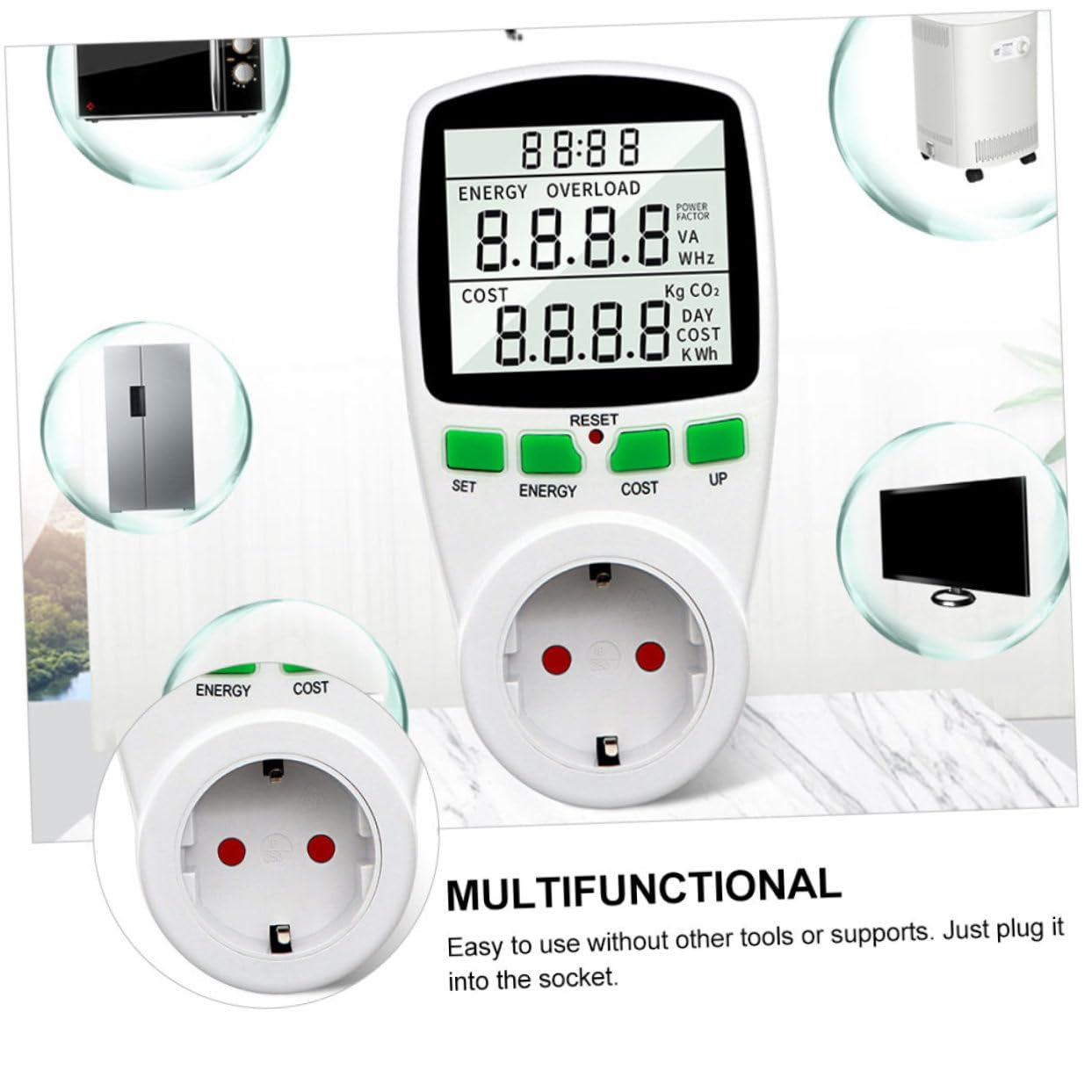 Misuratore Consumo Energetico con Display Lcd e Protezione Sovraccarico Contatore Energia Casa