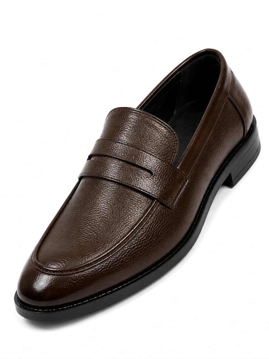 Men's Leather Penny Loafers Black Formal Slip-On-picture-27
