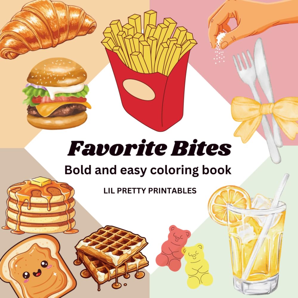 Bold Bites Coloring Book: Easy Food Coloring Pages with Bold, Simple Line Art for All Ages