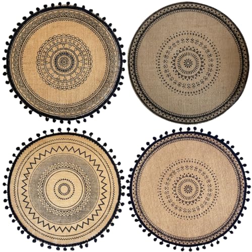 4PCS Burlap placemat Bohemian placemats Dining Table mat Round Table mats Kitchen Tablemats Ruffled Burlap Place mat Boho Decor Dining Table Accessories Decorations (Mix-Color#4-4PCS)