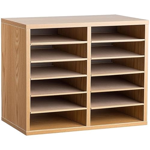 AdirOffice Wooden Adjustable organizerserature Organizer, 12 Compartment Office Mailbox, or Classroom Literature Organizer, Medium Oak