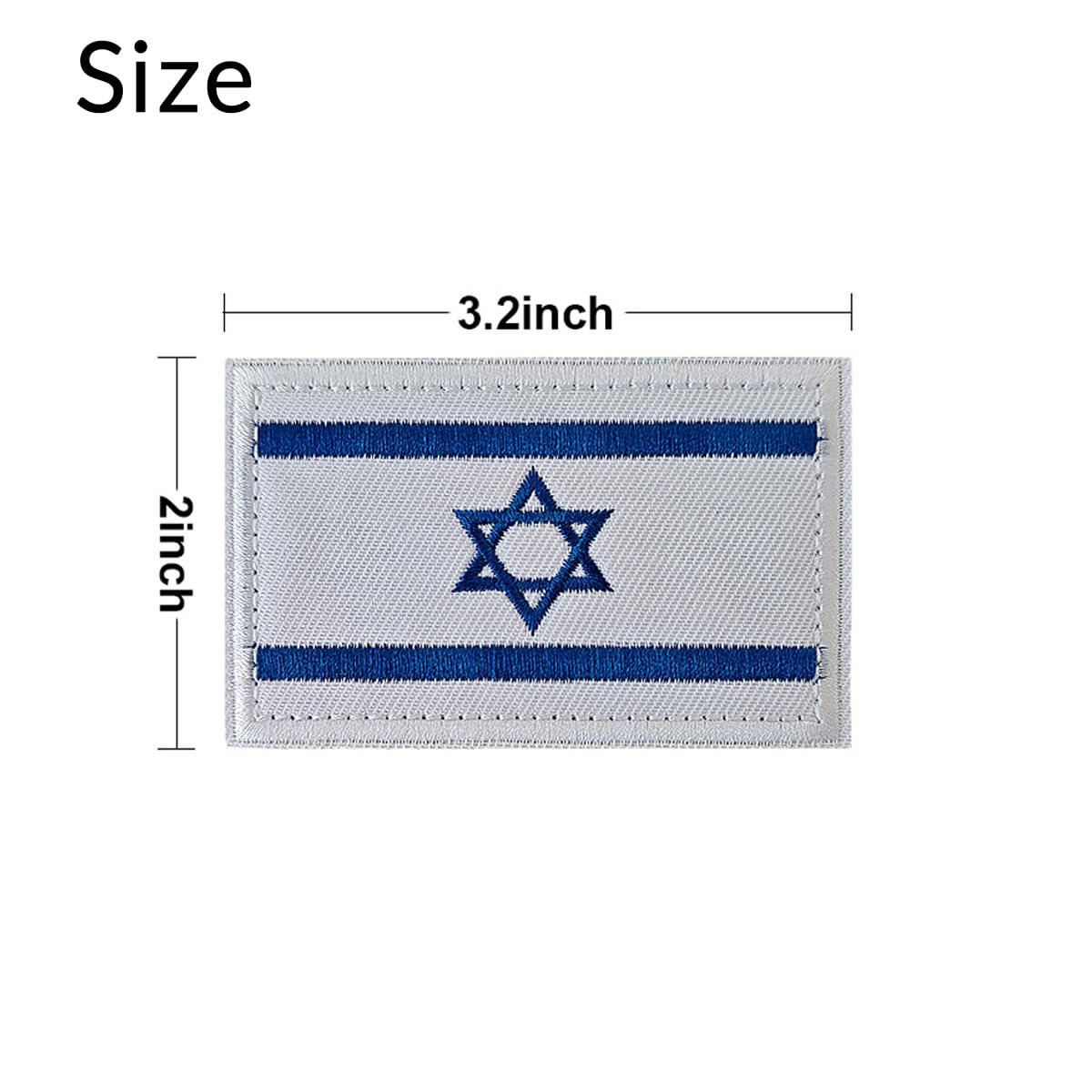 GYGYL 2Pcs Israel Flag Patches - Embroidered Morale Patch Applique Fastener Hook and Loop Patches for Caps, Bags, Backpacks, Tactical Vest, Military Uniforms (White)