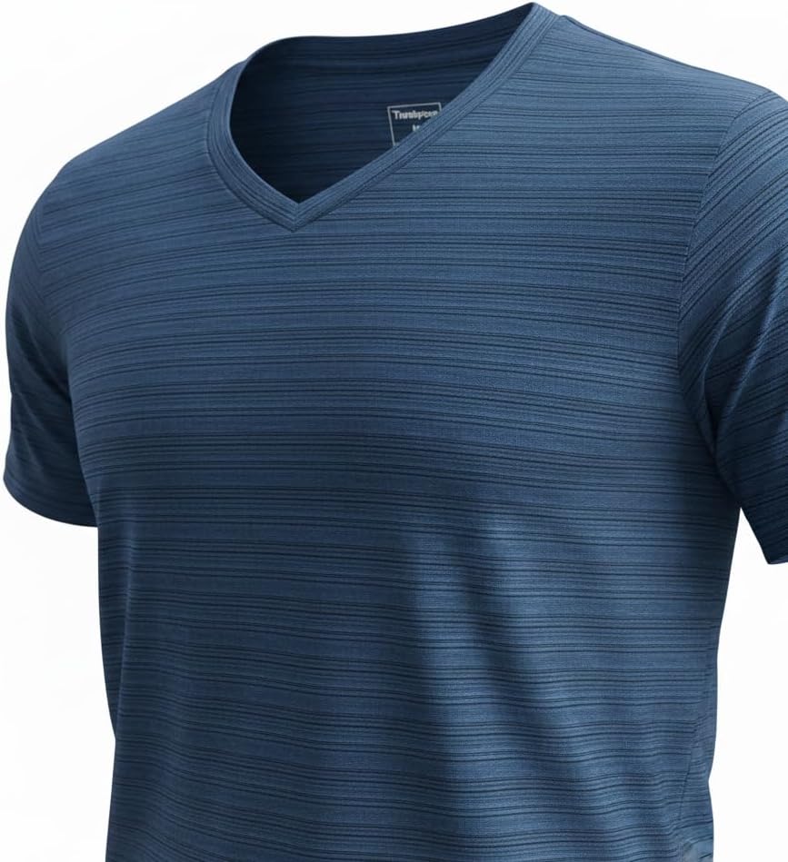 Men's Athletic T-Shirt, Striped V-Neck Pullover, Moisture Wicking, Lightweight Workout Gym tees