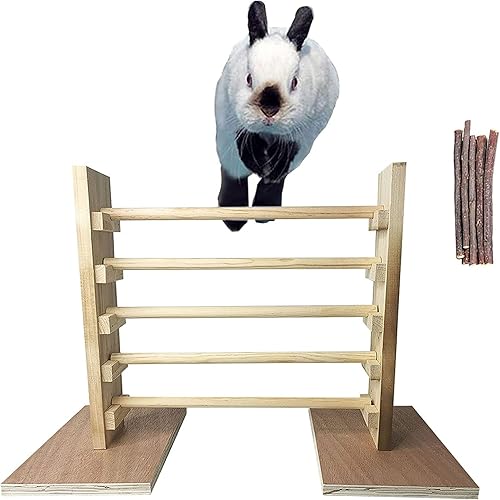 kathson Barra de salto de conejo, juego de juguetes de madera natural, altura ajustable, barra de obstáculos, ejercicio de conejo, juegos de kathson Barra de salto de conejo, juego de juguetes de madera natural, altura ajustable, barra de obstáculos, ejercicio de conejo, juegos de