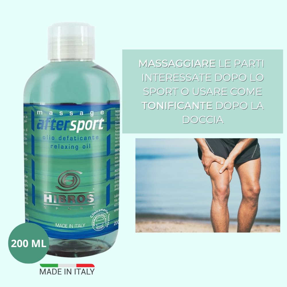 Hibros Olio Aftersport Massaggio Sportivo Azione Defaticante Rivitalizzante Emolliente Idratante Stimolante Post Attività Sportiva Dopo Sport con Ingredienti Naturali 200 ml