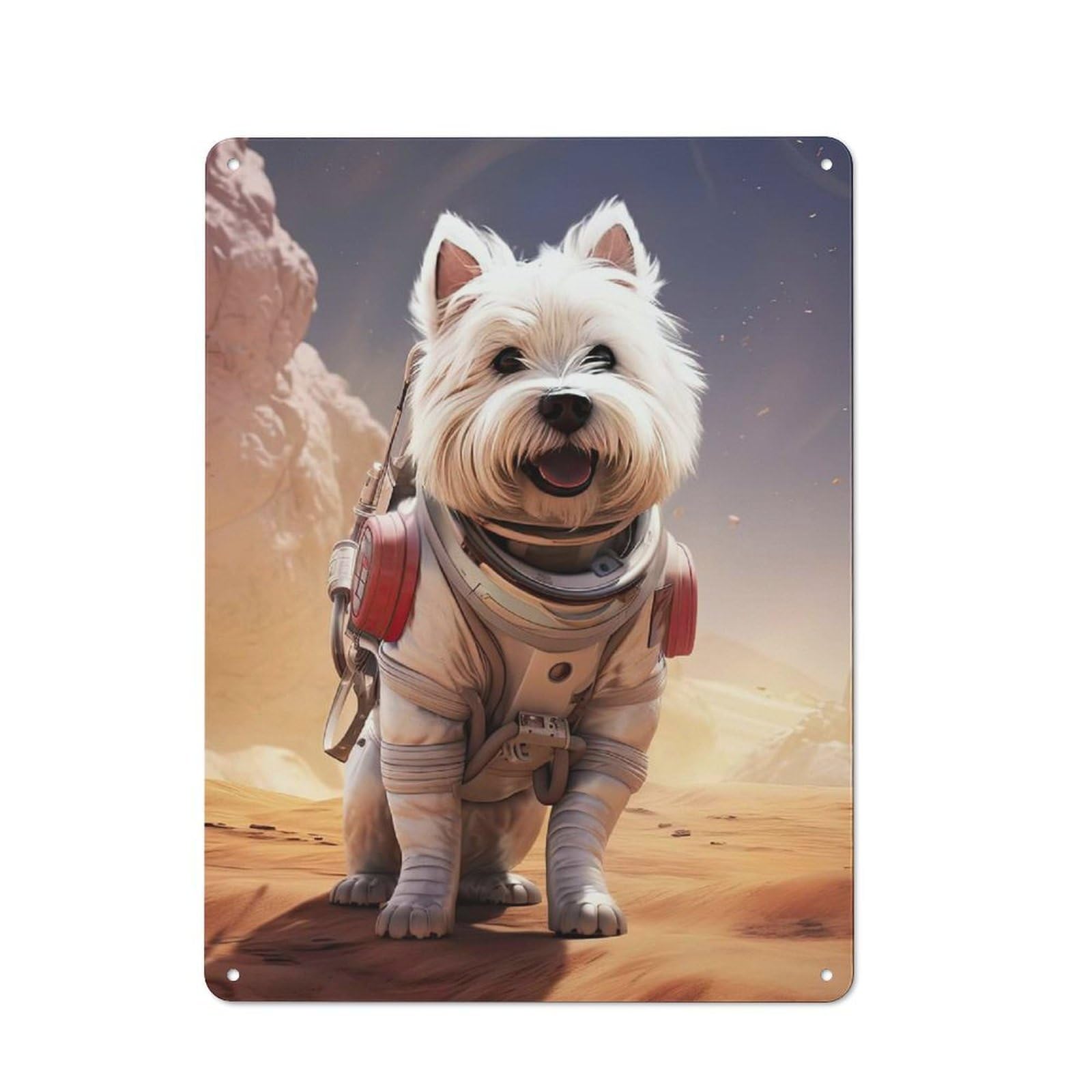 Junmoney Style-5 Metal Wall Sign 40X30cm Featuring Westie Mars For Café Or Restaurant, A Decorative Metal Sign For Cafés And Restaurants