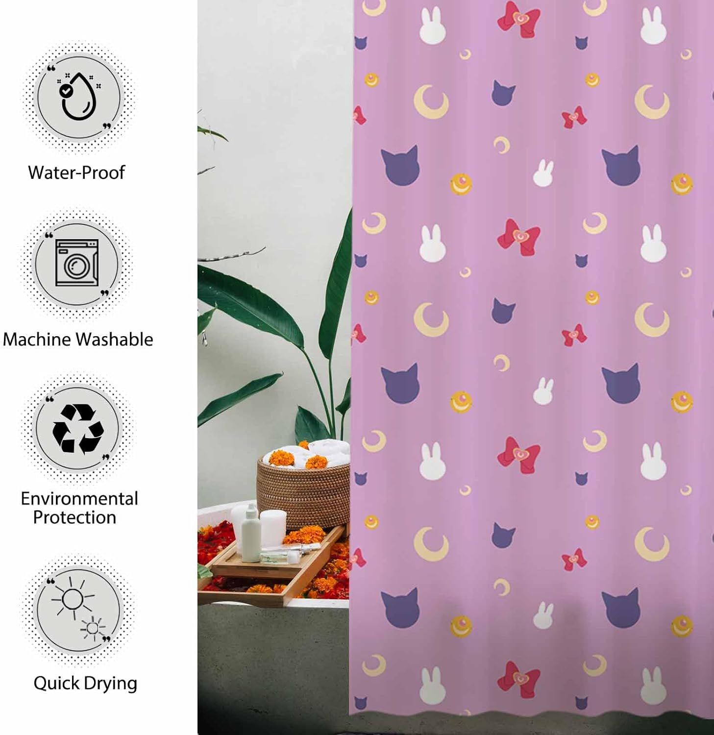 Funnytree Moon Scouts Shower Curtain, Crystal Girls Bathroom Decor, Waterproof Fabric Durable Easy Care Washable, 72"X72"(Hooks Not Included) SC00029-002