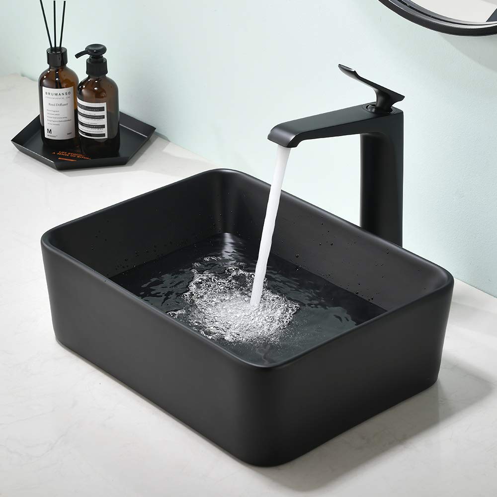 Matte Black Bathroom Vessel Sink Above Counter-SOMRXO 16"X12" Black ...