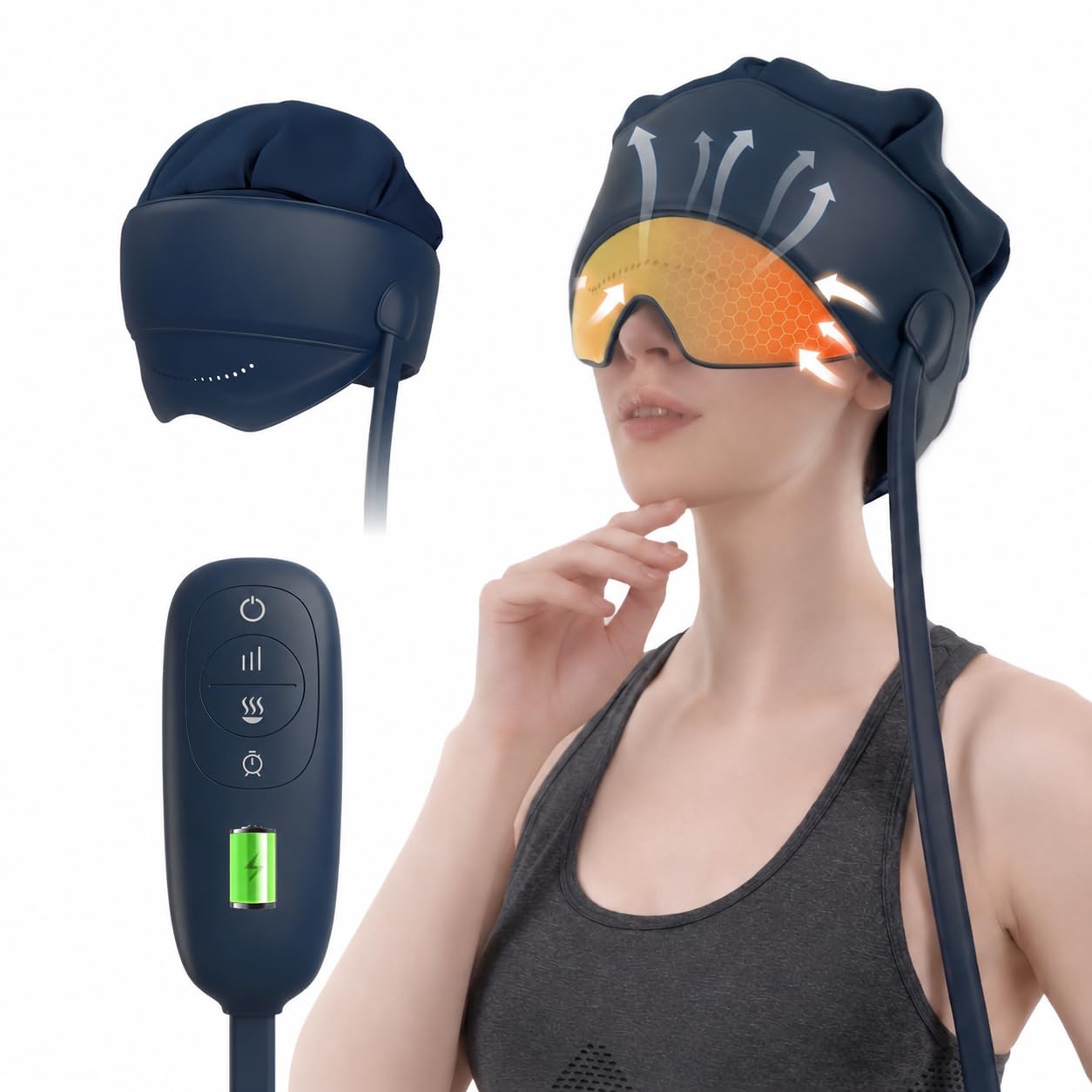 FSA Eligible HSA Approved Head and Eye Massager with Heat, 2200mAh Rechargeable Electric Scalp and Forehead Massage Tool, 6-Zone Kneading, Adjustable Pressure, Remote Control