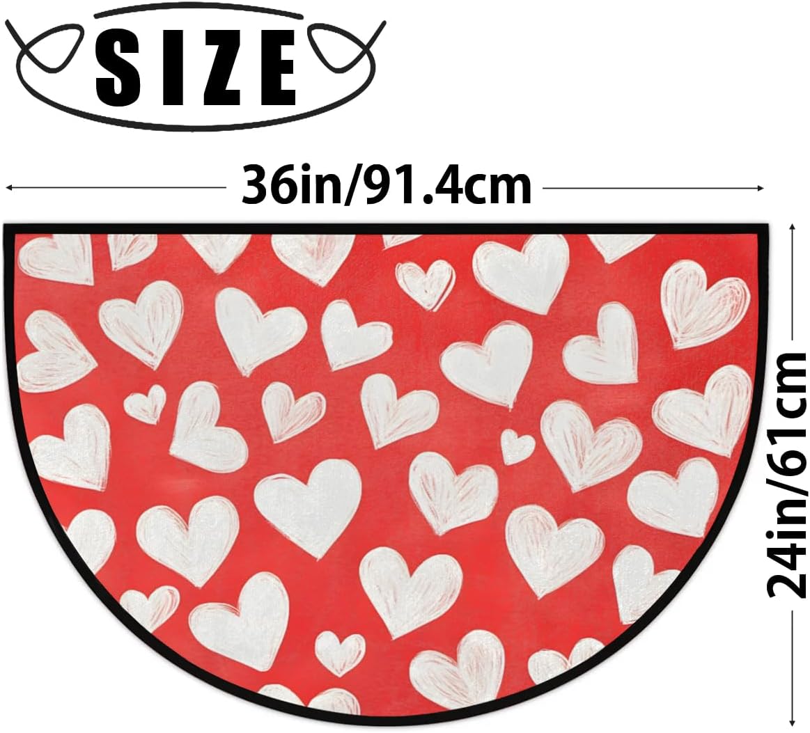 cfpolar Half Round Door Mat Beautiful Love Pattern Non-Slip Semi Circle Area Rug Washable Semi Circle Floor Rug for Indoor Outdoor Living Room Bathroom Kitchen Patio Hearth Rugs Home Decoration