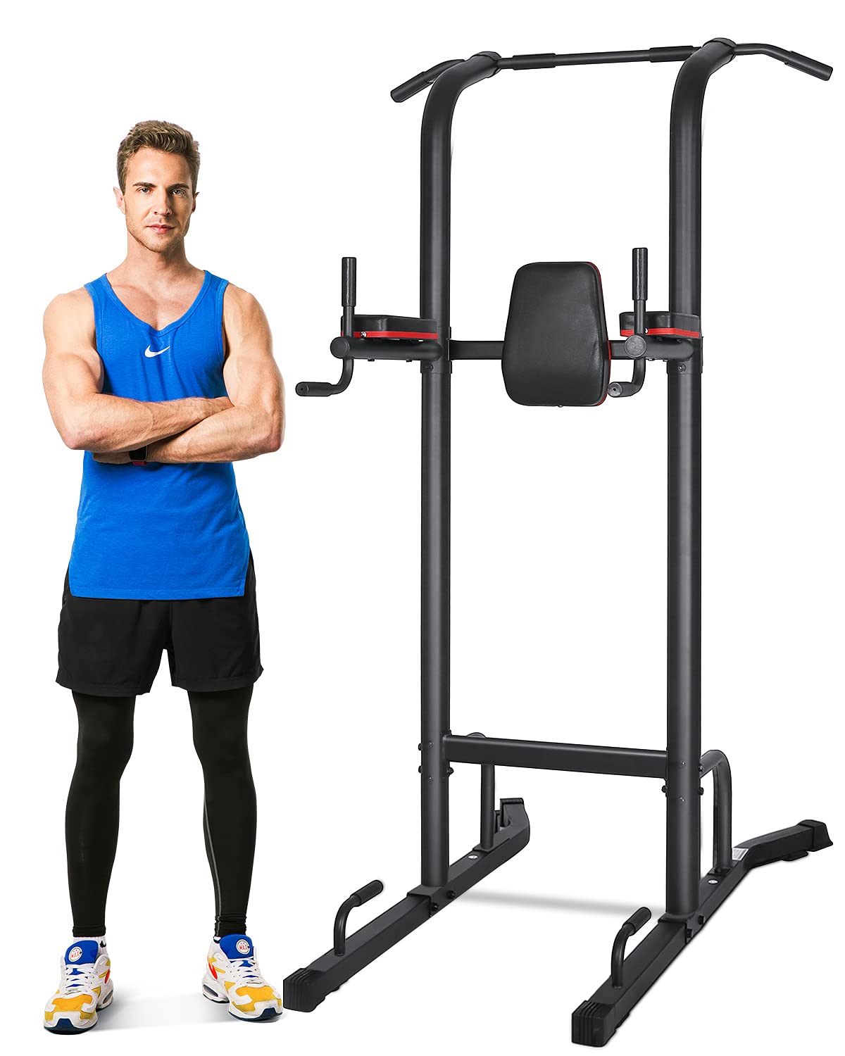 4 Level Adjustable Power Tower-Workout Dip Stand Pull Up Bar Station for Strength Training Fitness Exercise Equipment Home Gym-2021 Version