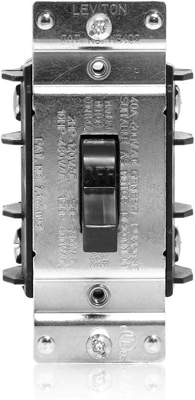 Leviton MS402-DS, arrancador de motor de CA monofásico, bipolar, 40 A, 600 V, apto como desconexión de motor, palanca, grado industrial, sin conexión a tierra, negro