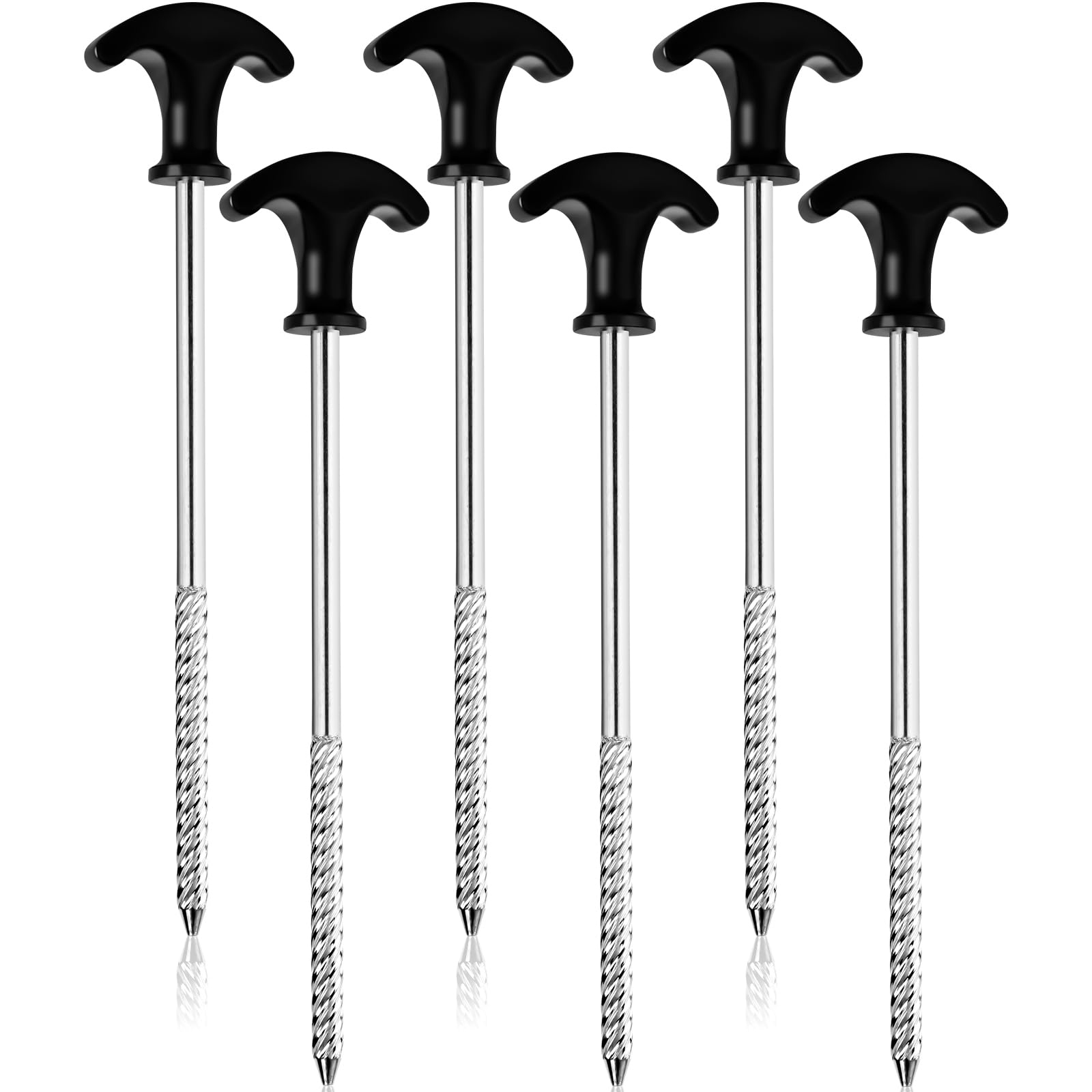 flintronic 6 szt. śledzi namiotowych, wytrzymałe, do twardego podłoża, śledzie do namiotu, wytrzymałe śledzie ze stali nierdzewnej, ocynkowane 21 cm, nierdzewne spiralne gwinty, z uchwytem w kształcie