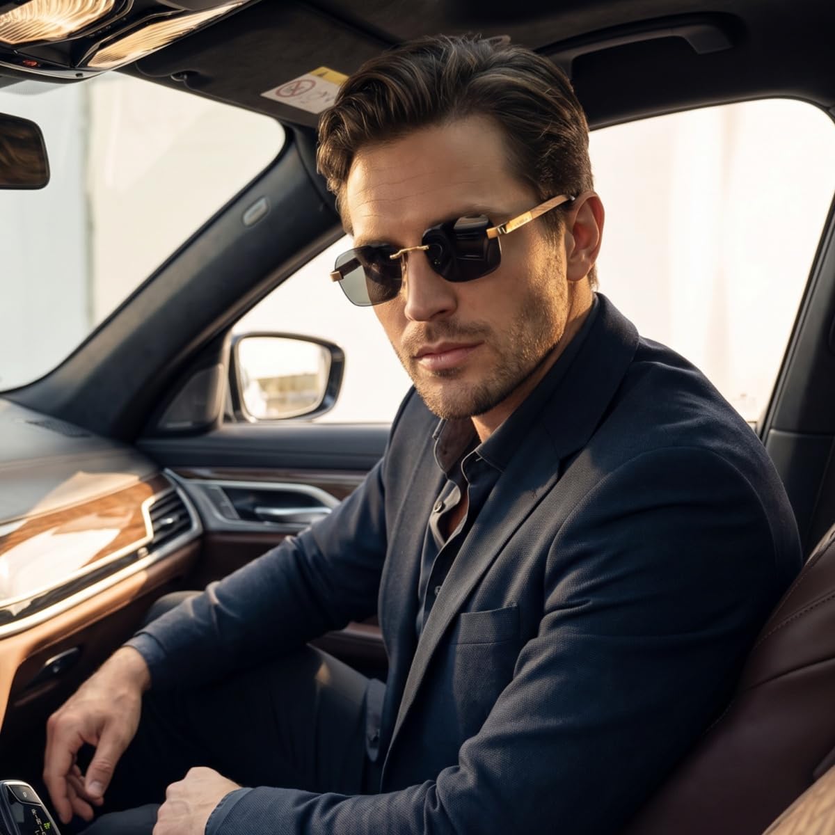 Gafas de sol de madera sin montura - Gafas de sol de moda con montura de metal y funda de bambú para hombre y mujer Regalos perfectos