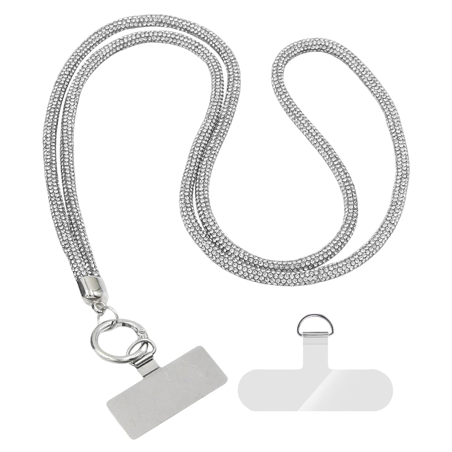 Gdfhbd Silver 1 Piece Of Diamond-Encrusted Mobile Phone Lanyard And 2 Clips, Light Luxury Flashing Messenger Chain, Creative Mobile Phone Accessories, Can Be Used As A Mobile Phone Case Pendant, Keychain.