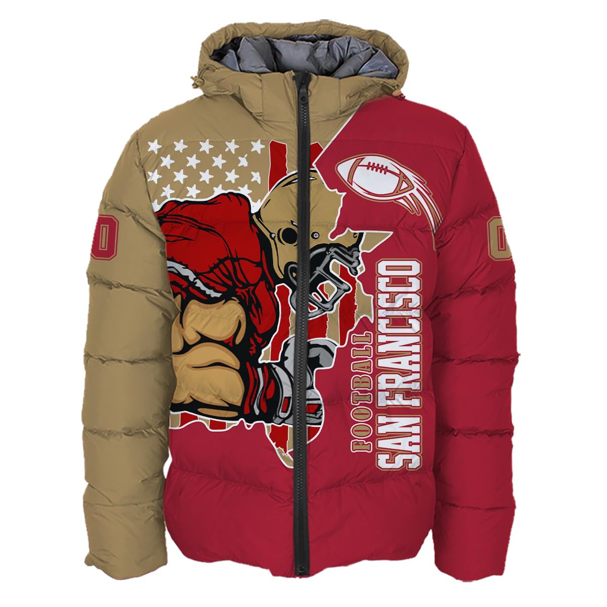 Men Football Custom Puffer Coat Add Any Name Number Lightweight Water-Resistant Winter Windproof Zipper Down Jacket S-5XL