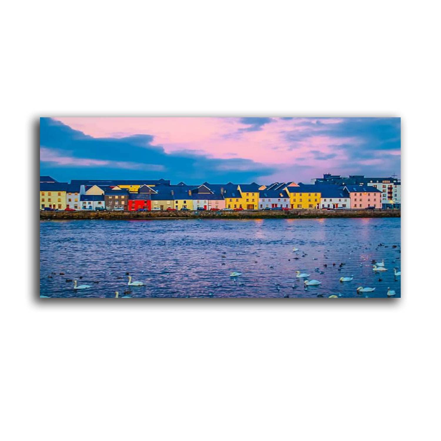 WRHIDBLSWRW Framed Canvas Wall Art Print On Canvas Across Galway Harbour Ireland Pictures Posters Artwork for Living Room Bedroom Ready to Hang Wall Decor 20X40