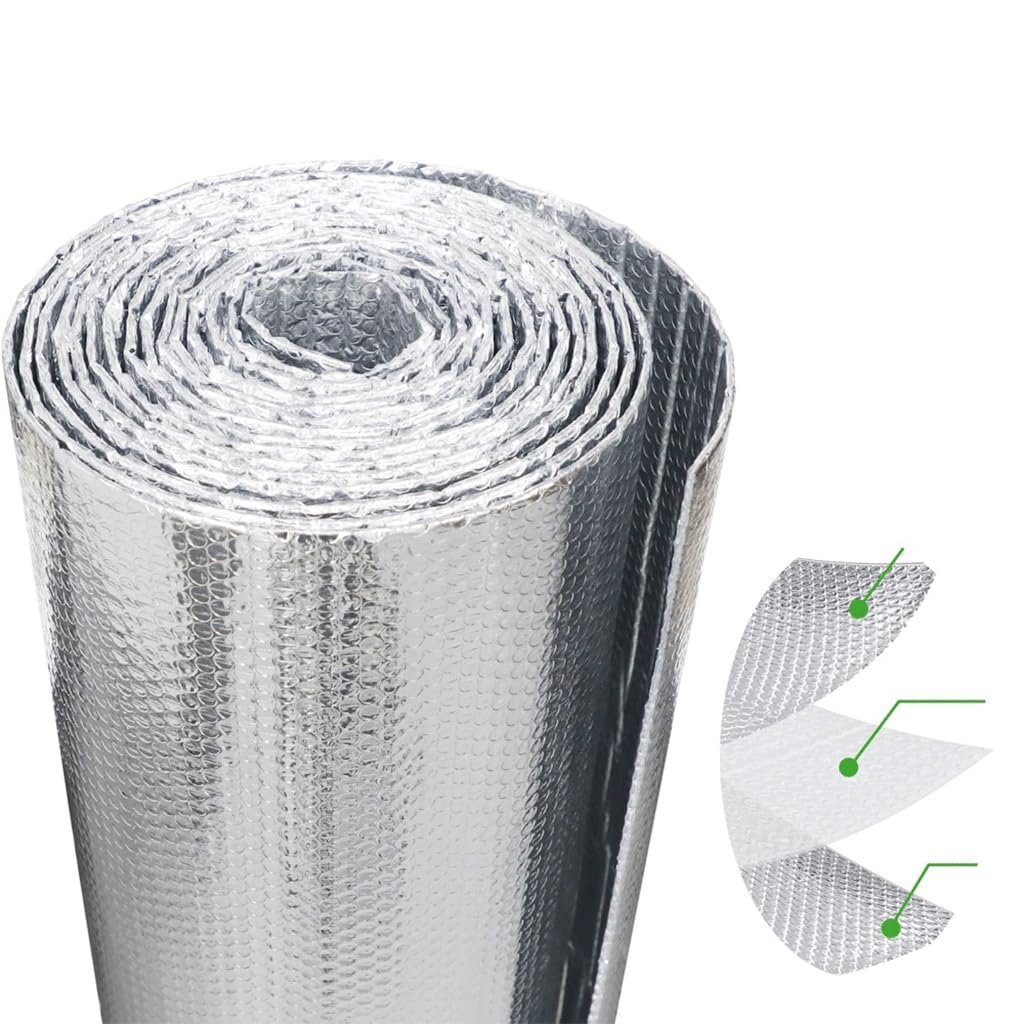 Feuille de mousse d'isolation réfléchissante, for l'hiver, rouleau à bulles papier d'aluminium Double face, garde la chaleur, bouclier thermique, barrière radiante(0.5MX5M)