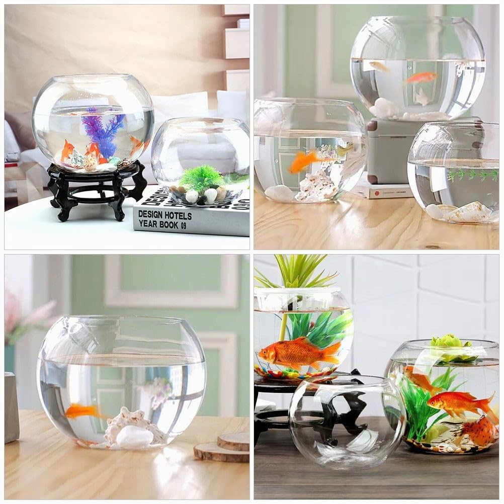 SEWACC Klares Glas-goldfischglas - Rundes, Transparentes Tisch-Aquarium mit Blumentopf - Dekoratives Aquarium für Zuhause Oder Büro