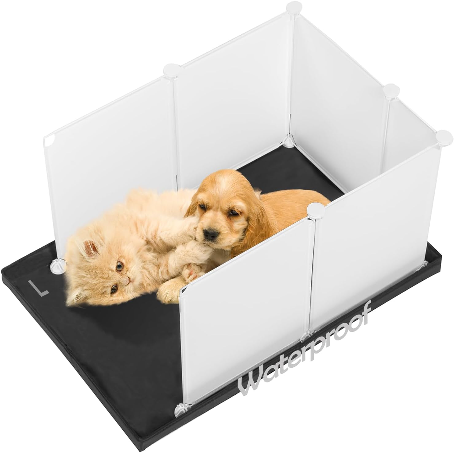 MEEXPAWS Dog Pee Pad Holder Large with Dog Litter Box Enclosure Splash Guard, Foldable Liner Base 33'' x 23'', Indoor Potty, DIY Cat Litter Box Enclosure, Litter Box with High Walls